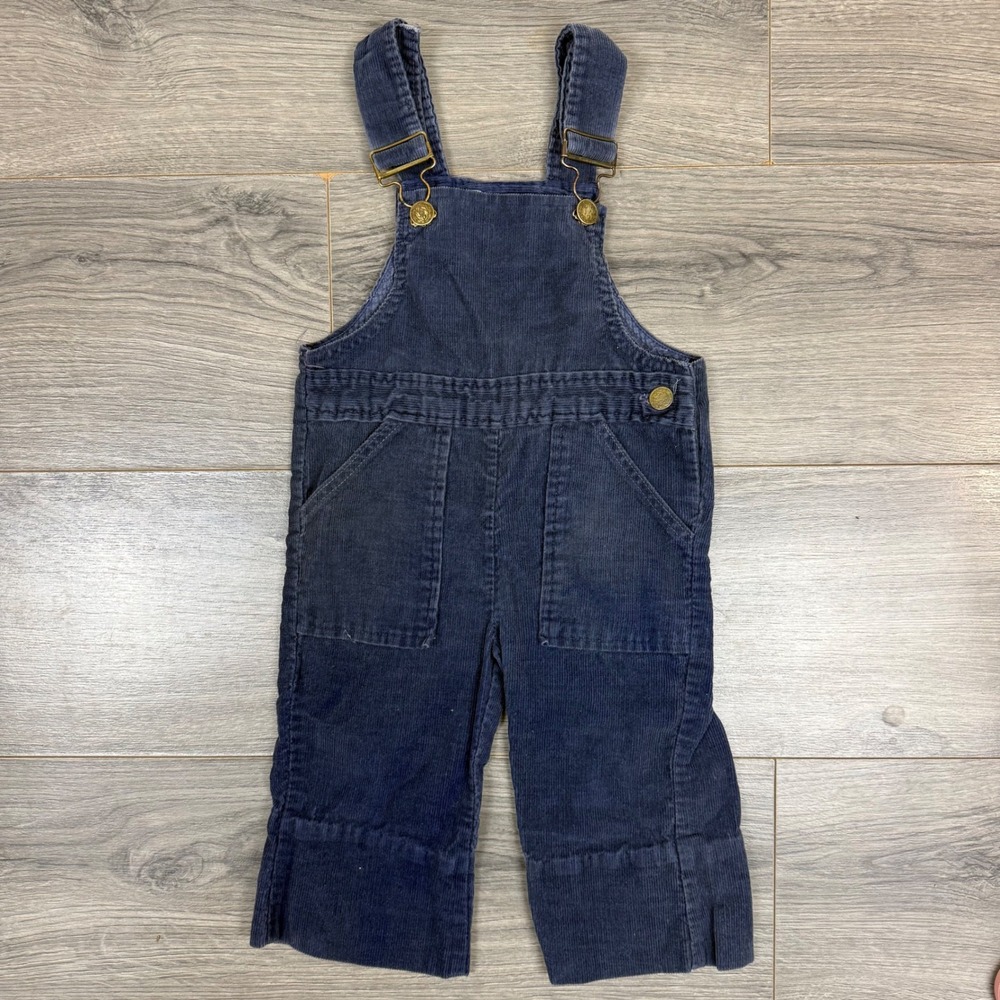 Vintage 70s Montgomery Ward Toddler Corduroy Overalls 12–18M Blue‎ Bib